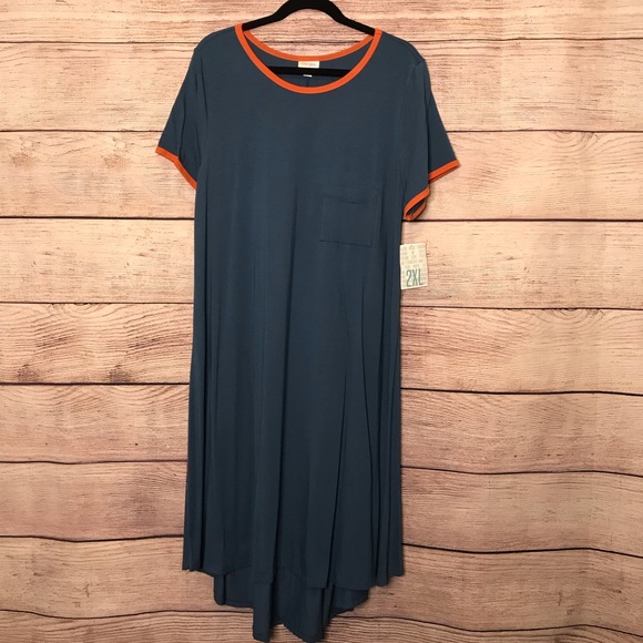 LuLaRoe Dresses & Skirts - Solid blue w orange ringer 2XL Lularoe Carly Dress